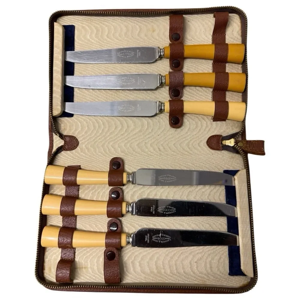 Vintage Bakelite E Parker & Sons Sheffield England Stainless Steel Steak Knives